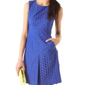 Diane von Furstenberg Carpreena Ring Stitch Dress Blue Size 6 Work Office Preppy